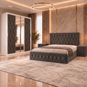 Dormitor ANA GRI Cu Dressing Tapitat 200cm