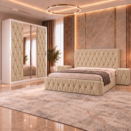 Dormitor ANA CREM Cu Dressing Tapitat 200cm