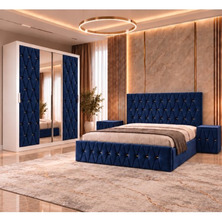 Dormitor ANA ALBASTRU Cu Dressing Tapitat 200cm