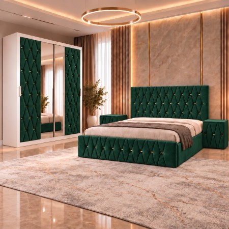 Dormitor ANA VERDE Cu Dressing Tapitat 200cm