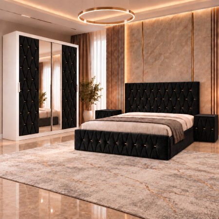 Dormitor ANA NEGRU Cu Dressing Tapitat 200cm