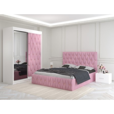 Dormitor Ana Roz cu Dressing Tapitat si 2 Noptiere