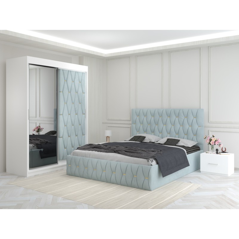 Dormitor Ana Lemon cu Dressing Tapitat si 2 Noptiere