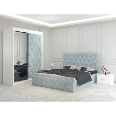 Dormitor Ana Lemon cu Dressing Tapitat si 2 Noptiere