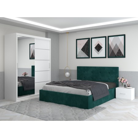 Dormitor Daniel Verde cu Dressing 150 si Pat Tapitat Cu 2 Noptiere