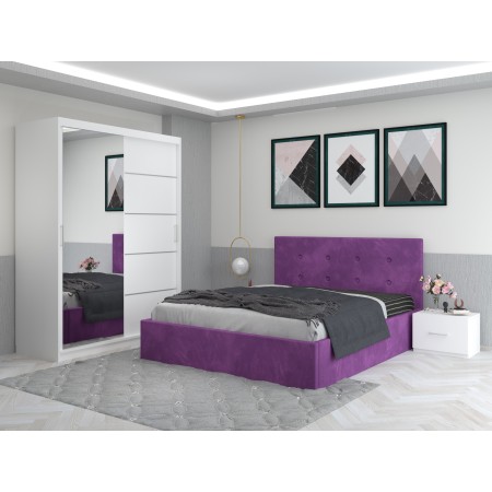 Dormitor Daniel Mov cu Dressing 150 si Pat Tapitat Cu 2 Noptiere