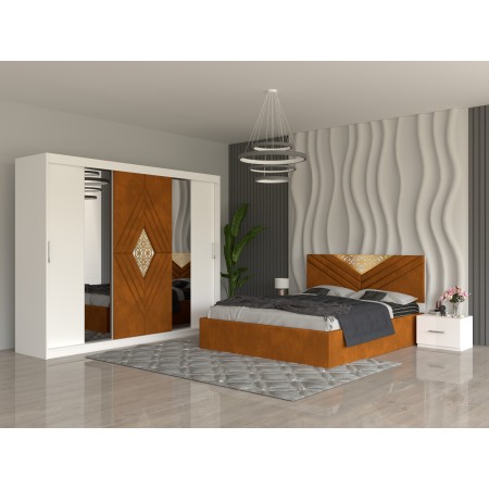Dormitor IMPERIAL Caramiziu Dressing 250 Si Pat cu 2 Noptiere