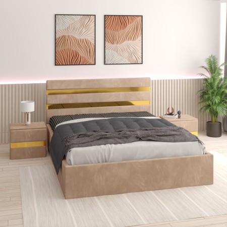 Pat Tapitat ATENA Crem Cu Noptiere Tapitate