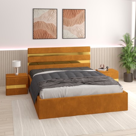 Pat Tapitat ATENA Caramiziu Cu Noptiere Tapitate