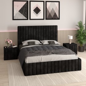 Pat Melania Negru Catifea Premium Cu Noptiere Tapitate