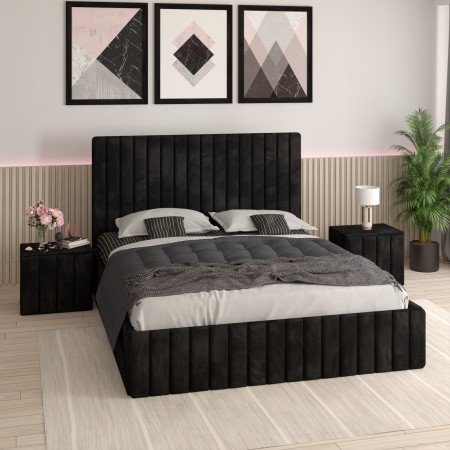 Pat Melania Negru Catifea Premium Cu Noptiere Tapitate
